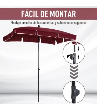 Sombrilla de Terraza de Aluminio 198x130x245 cm Parasol de Jardín Rectangular con Función de Inclinación Rojo Vino