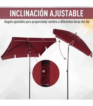 Sombrilla de Terraza de Aluminio 198x130x245 cm Parasol de Jardín Rectangular con Función de Inclinación Rojo Vino