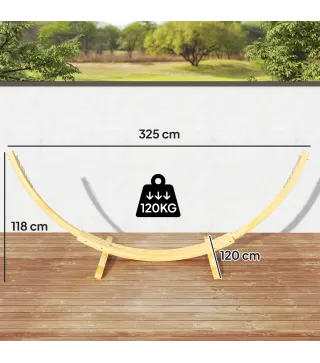 Soporte para Hamaca de Madera 325x120x118 cm Estructura para Hamaca Carga Máx. 120 kg para Jardín Terraza Interiores y Exteriore