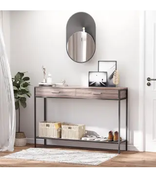 Consola Recibidor Estrecha Mesa Auxiliar Estrecha para Puerta de Entrada 120x30x81,5 cm Estilo Industrial Imitación Robl