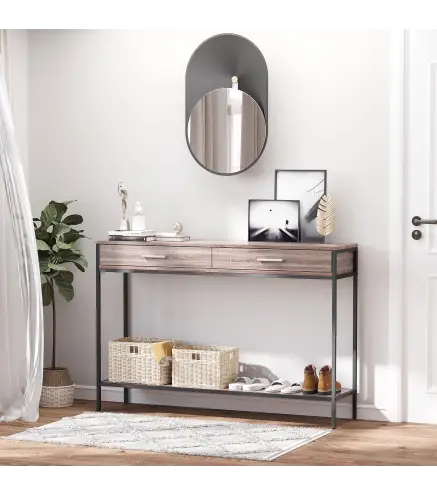 Consola Recibidor Estrecha Mesa Auxiliar Estrecha para Puerta de Entrada 120x30x81,5 cm Estilo Industrial Imitación Robl