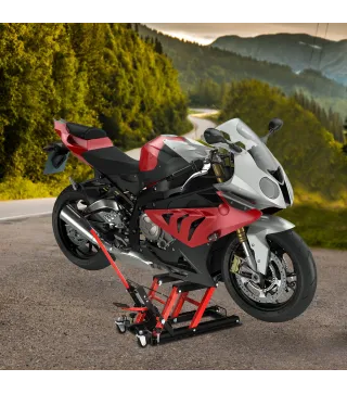 Gato Hidráulico de Motocicletas Soporte 680 kg Elevador ATV para Garaje Pista Altura Ajustable 24-36 cm con Plataforma Almohadil