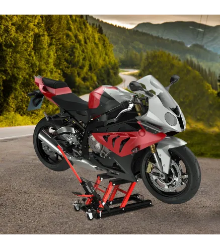 Gato Hidráulico de Motocicletas Soporte 680 kg Elevador ATV para Garaje Pista Altura Ajustable 24-36 cm con Plataforma Almohadil