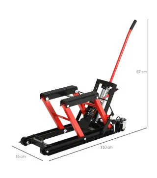 Gato Hidráulico de Motocicletas Soporte 680 kg Elevador ATV para Garaje Pista Altura Ajustable 24-36 cm con Plataforma Almohadil