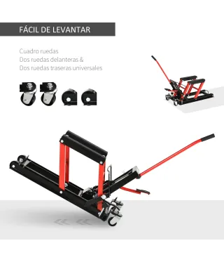 Gato Hidráulico de Motocicletas Soporte 680 kg Elevador ATV para Garaje Pista Altura Ajustable 24-36 cm con Plataforma Almohadil