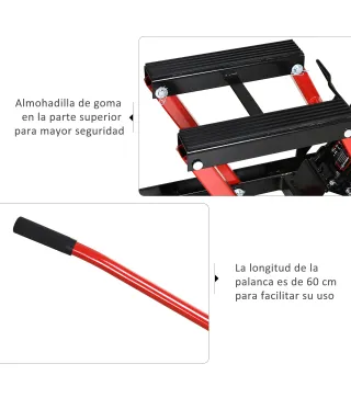Gato Hidráulico de Motocicletas Soporte 680 kg Elevador ATV para Garaje Pista Altura Ajustable 24-36 cm con Plataforma Almohadil