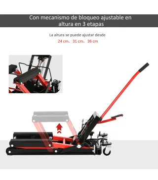 Gato Hidráulico de Motocicletas Soporte 680 kg Elevador ATV para Garaje Pista Altura Ajustable 24-36 cm con Plataforma Almohadil