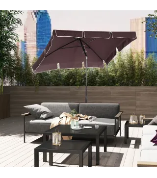 Sombrilla de Terraza de Aluminio 198x130x245 cm Parasol de Jardín Rectangular con Función de Inclinación Café
