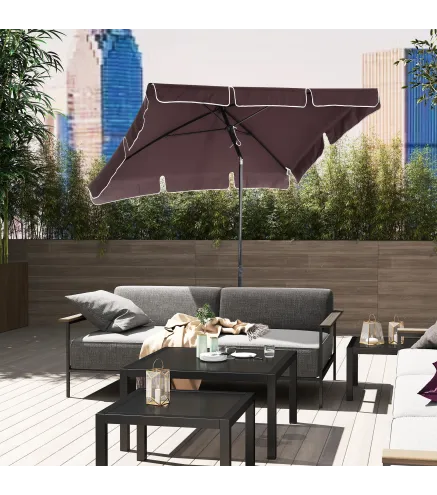 Sombrilla de Terraza de Aluminio 198x130x245 cm Parasol de Jardín Rectangular con Función de Inclinación Café