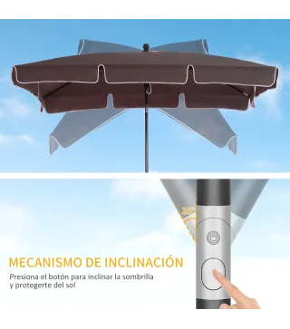 Sombrilla de Terraza de Aluminio 198x130x245 cm Parasol de Jardín Rectangular con Función de Inclinación Café