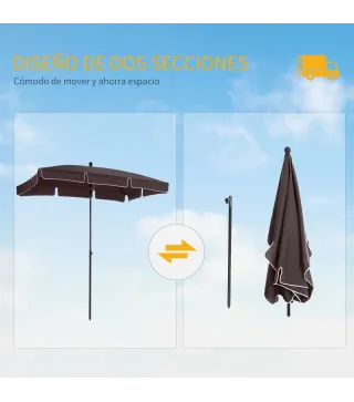 Sombrilla de Terraza de Aluminio 198x130x245 cm Parasol de Jardín Rectangular con Función de Inclinación Café