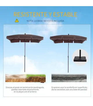 Sombrilla de Terraza de Aluminio 198x130x245 cm Parasol de Jardín Rectangular con Función de Inclinación Café