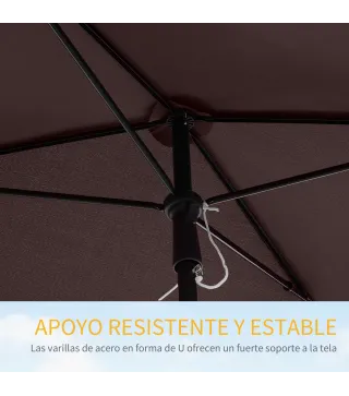 Sombrilla de Terraza de Aluminio 198x130x245 cm Parasol de Jardín Rectangular con Función de Inclinación Café