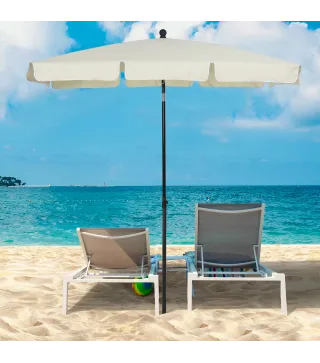 Sombrilla de Terraza de Aluminio 198x130x245 cm Parasol de Jardín Rectangular con Función de Inclinación Beige