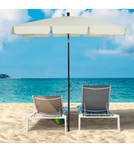 Sombrilla de Terraza de Aluminio 198x130x245 cm Parasol de Jardín Rectangular con Función de Inclinación Beige