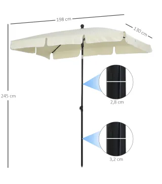 Sombrilla de Terraza de Aluminio 198x130x245 cm Parasol de Jardín Rectangular con Función de Inclinación Beige