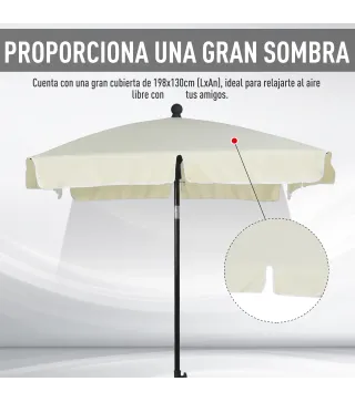 Sombrilla de Terraza de Aluminio 198x130x245 cm Parasol de Jardín Rectangular con Función de Inclinación Beige