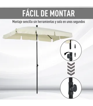 Sombrilla de Terraza de Aluminio 198x130x245 cm Parasol de Jardín Rectangular con Función de Inclinación Beige