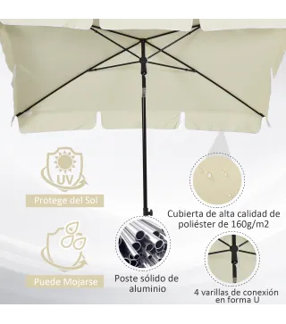 Sombrilla de Terraza de Aluminio 198x130x245 cm Parasol de Jardín Rectangular con Función de Inclinación Beige