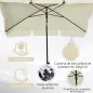 Sombrilla de Terraza de Aluminio 198x130x245 cm Parasol de Jardín Rectangular con Función de Inclinación Beige