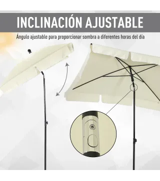 Sombrilla de Terraza de Aluminio 198x130x245 cm Parasol de Jardín Rectangular con Función de Inclinación Beige