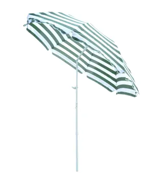 Sombrilla de Playa Ø180 cm con Techo Inclinable y Poste de Metal Protección Solar para Jardín Terraza Exterior Rayas Verde y Bla