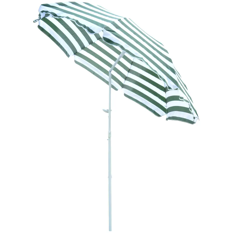 Sombrilla de Playa Ø180 cm con Techo Inclinable y Poste de Metal Protección Solar para Jardín Terraza Exterior Rayas Verde y Bla