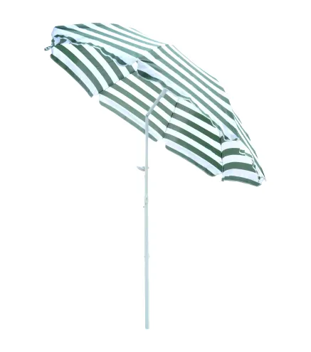 Sombrilla de Playa Ø180 cm con Techo Inclinable y Poste de Metal Protección Solar para Jardín Terraza Exterior Rayas Verde y Bla