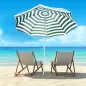 Sombrilla de Playa Ø180 cm con Techo Inclinable y Poste de Metal Protección Solar para Jardín Terraza Exterior Rayas Verde y Bla