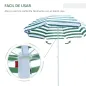 Sombrilla de Playa Ø180 cm con Techo Inclinable y Poste de Metal Protección Solar para Jardín Terraza Exterior Rayas Verde y Bla