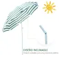 Sombrilla de Playa Ø180 cm con Techo Inclinable y Poste de Metal Protección Solar para Jardín Terraza Exterior Rayas Verde y Bla