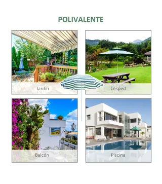 Sombrilla de Playa Ø180 cm con Techo Inclinable y Poste de Metal Protección Solar para Jardín Terraza Exterior Rayas Verde y Bla