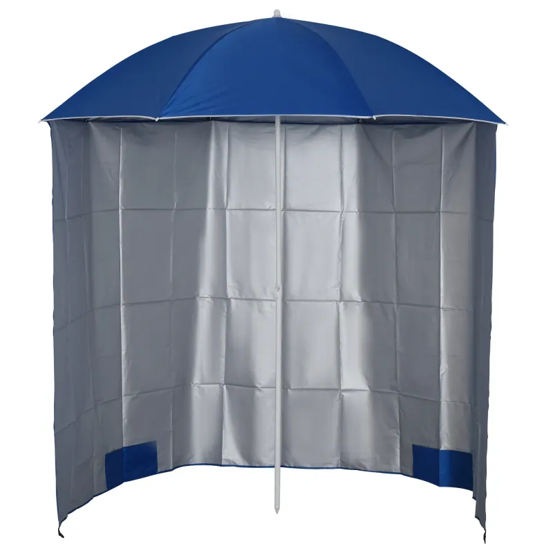 Parasol para Terraza con Panel Lateral Ø220x220 cm con Apertura Manual 8 Varillas de Acero y Bolsa de Transporte Azul