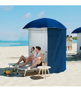 Parasol para Terraza con Panel Lateral Ø220x220 cm con Apertura Manual 8 Varillas de Acero y Bolsa de Transporte Azul