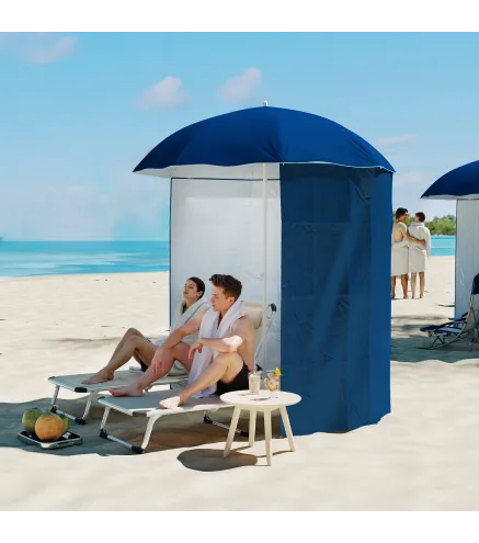 Parasol para Terraza con Panel Lateral Ø220x220 cm con Apertura Manual 8 Varillas de Acero y Bolsa de Transporte Azul