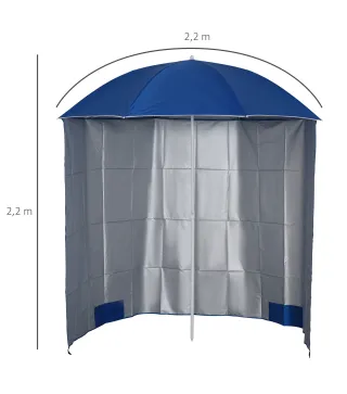 Parasol para Terraza con Panel Lateral Ø220x220 cm con Apertura Manual 8 Varillas de Acero y Bolsa de Transporte Azul
