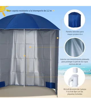 Parasol para Terraza con Panel Lateral Ø220x220 cm con Apertura Manual 8 Varillas de Acero y Bolsa de Transporte Azul