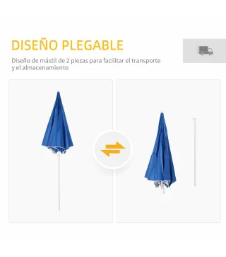 Parasol para Terraza con Panel Lateral Ø220x220 cm con Apertura Manual 8 Varillas de Acero y Bolsa de Transporte Azul