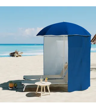 Parasol para Terraza con Panel Lateral Ø220x220 cm con Apertura Manual 8 Varillas de Acero y Bolsa de Transporte Azul