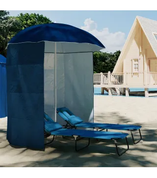 Parasol para Terraza con Panel Lateral Ø220x220 cm con Apertura Manual 8 Varillas de Acero y Bolsa de Transporte Azul