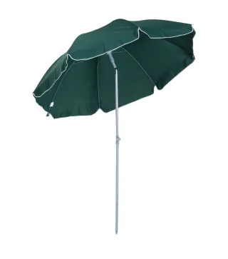 Sombrilla de Playa Diámetro de Ø202 cm con Techo Inclinable Poste Desmontable y Pincho Inferior para Jardín Verde