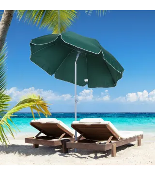 Sombrilla de Playa Diámetro de Ø202 cm con Techo Inclinable Poste Desmontable y Pincho Inferior para Jardín Verde