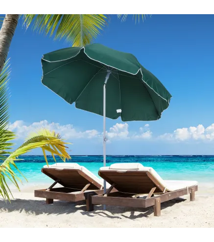 Sombrilla de Playa Diámetro de Ø202 cm con Techo Inclinable Poste Desmontable y Pincho Inferior para Jardín Verde