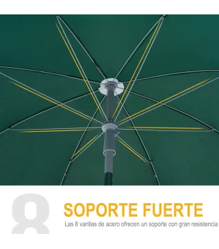 Sombrilla de Playa Diámetro de Ø202 cm con Techo Inclinable Poste Desmontable y Pincho Inferior para Jardín Verde