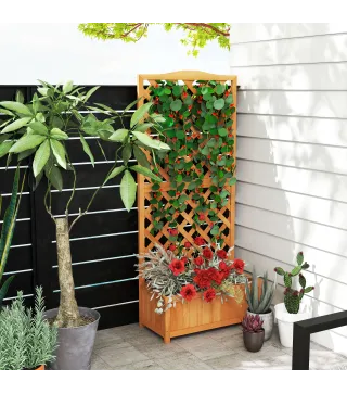Macetero con Soporte para Trepadora Cultivos Plantas Flores para Terraza Jardín Exterior 70x28x117 cm Marrón