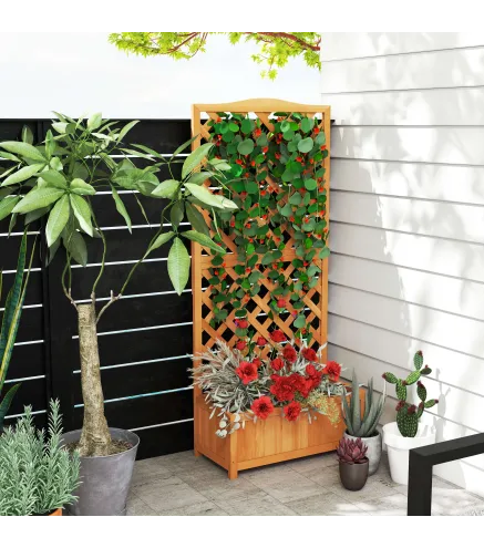 Macetero con Soporte para Trepadora Cultivos Plantas Flores para Terraza Jardín Exterior 70x28x117 cm Marrón