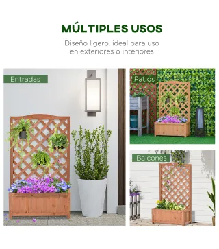 Macetero con Soporte para Trepadora Cultivos Plantas Flores para Terraza Jardín Exterior 70x28x117 cm Marrón