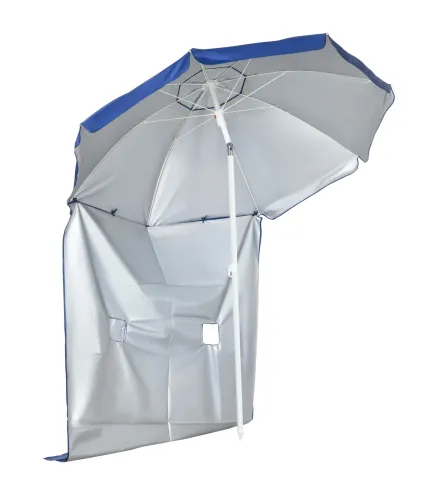 Sombrilla de Playa con Panel Lateral Ø191x211 cm con Manivela Manual Techo Inclinable 2 Bolsillos 2 Ventanas para Jardín