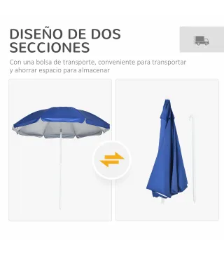 Sombrilla de Playa con Panel Lateral Ø191x211 cm con Manivela Manual Techo Inclinable 2 Bolsillos 2 Ventanas para Jardín