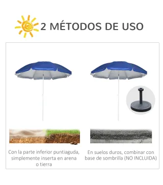 Sombrilla de Playa con Panel Lateral Ø191x211 cm con Manivela Manual Techo Inclinable 2 Bolsillos 2 Ventanas para Jardín